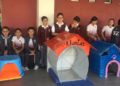 Pequeños futuros ingenieros y arquitectos construyen casitas para perritos sin hogar.
